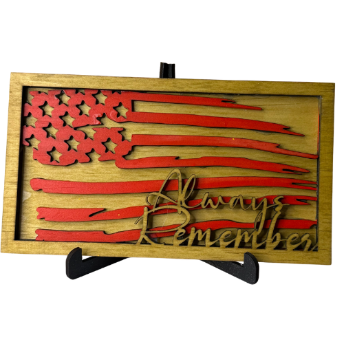 Always Remember Layered American Flag Wood Sign