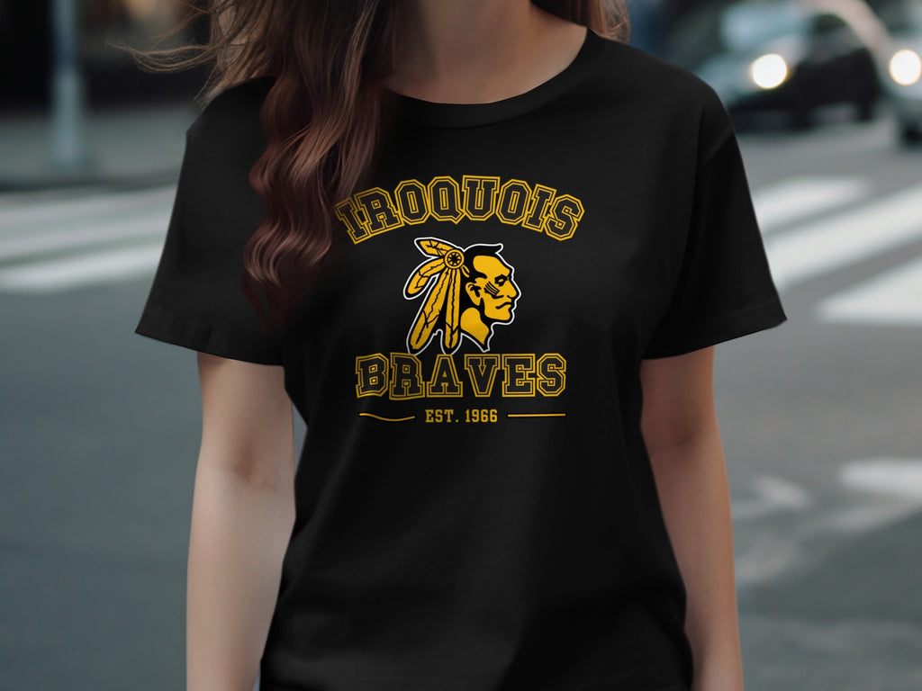 Black t-shirt with Iroquois Braves logo and "EST. 1966".