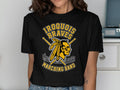Iroquois Braves Marching Band logo with drumsticks and musical notes.